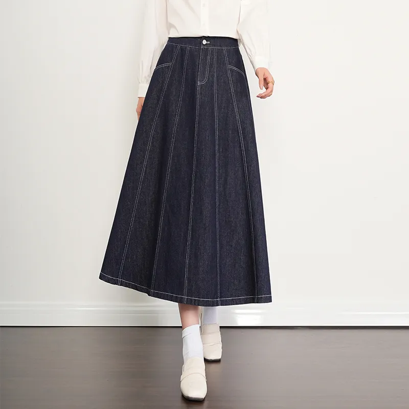LOUISY AO Denim Long Skirt Women's Dark Blue-4