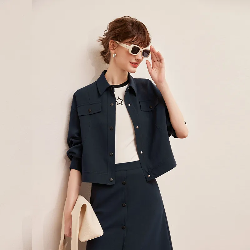 LOUISY AO Cropped Coats Women's Navy Blue-2