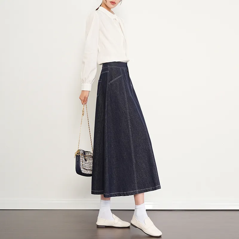 LOUISY AO Denim Long Skirt Women's Dark Blue-3