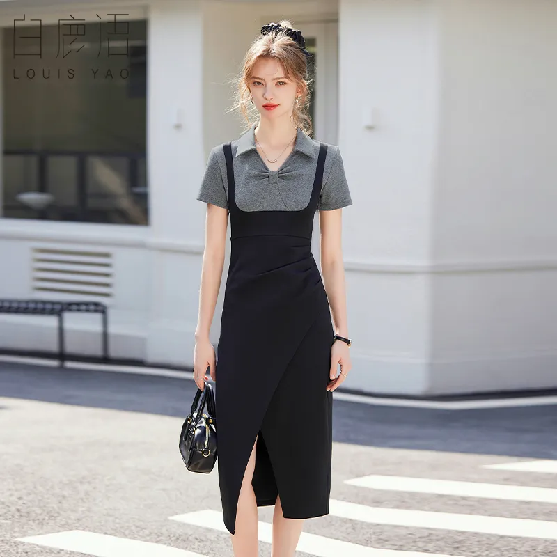 LOUISY AO Short Sleeved Dress Women's Black & Gray-1