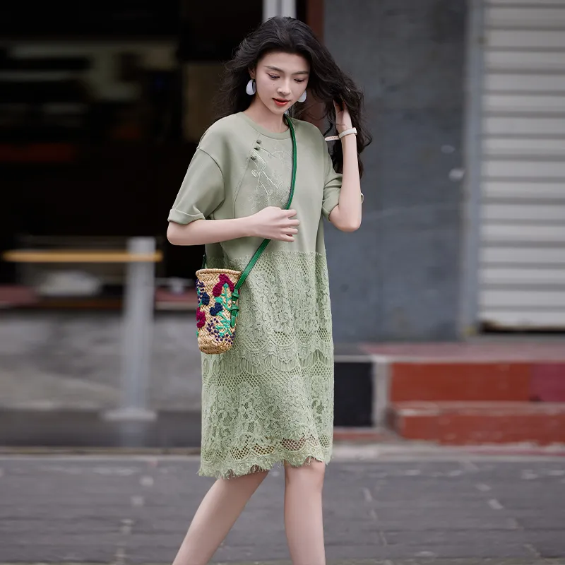 LOUISY AO Short Sleeved Dress Women's Pea Green-5