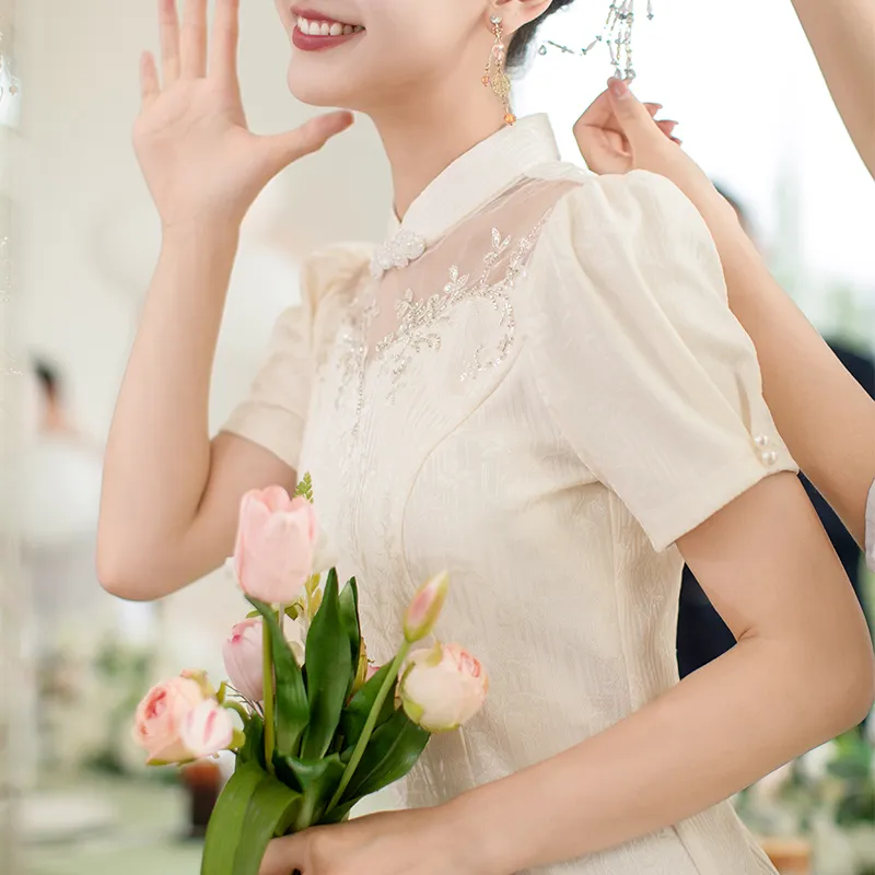 Clothes Cut By Time Cheongsam Women's White-3