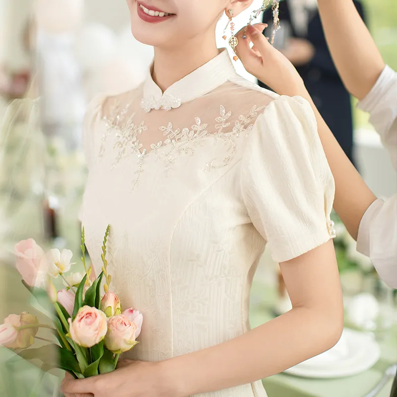 Clothes Cut By Time Cheongsam Women's White-2