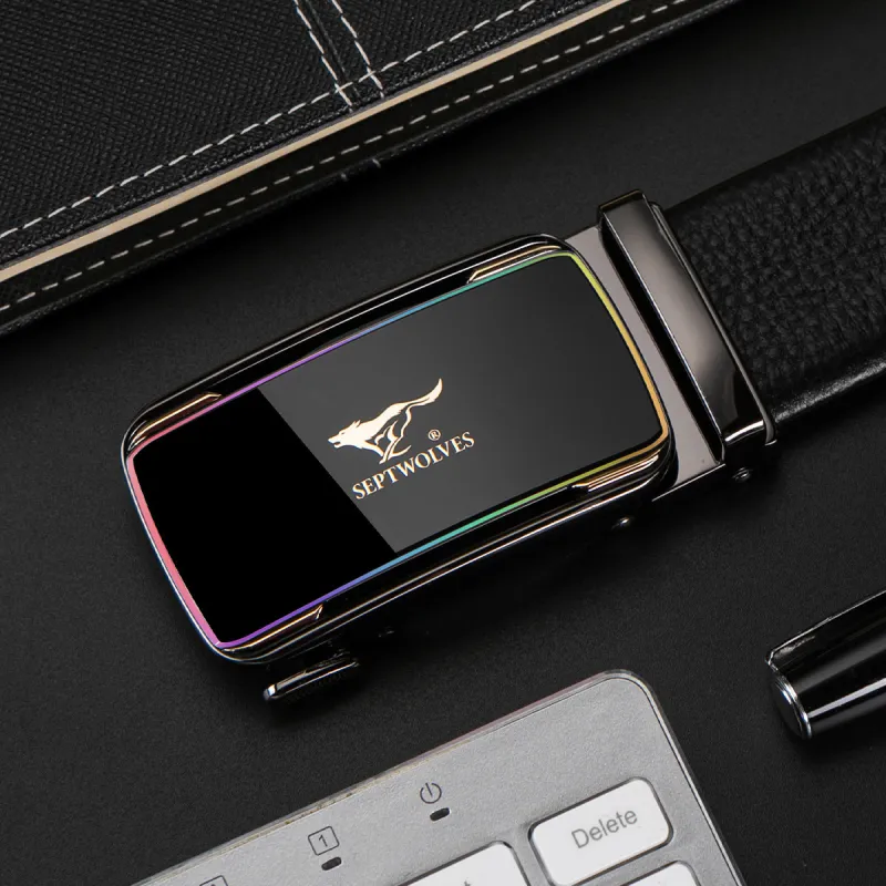 SEPTWOLVES Korean Style Casual Business Trendy Automatic Buckle Belt Cow Leather Leather Belts Men's Width 3.5CM-4