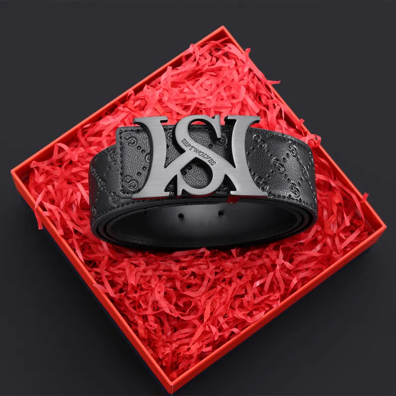 SEPTWOLVES Cow Leather Plate Buckle Belt Men's Width  3.5cm-5