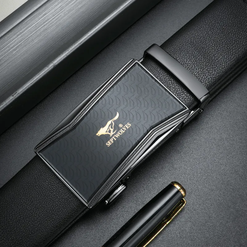 SEPTWOLVES Genuine Cow Leather Automatic Buckle Belt Men's Width 3.5CM-1
