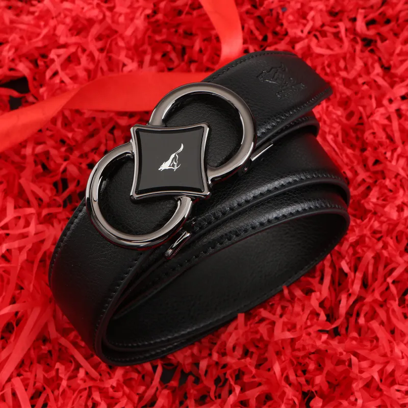SEPTWOLVES Automatic Buckle Korean Style Youth Business Leather Belts Men's Black Width 3.5CM-3