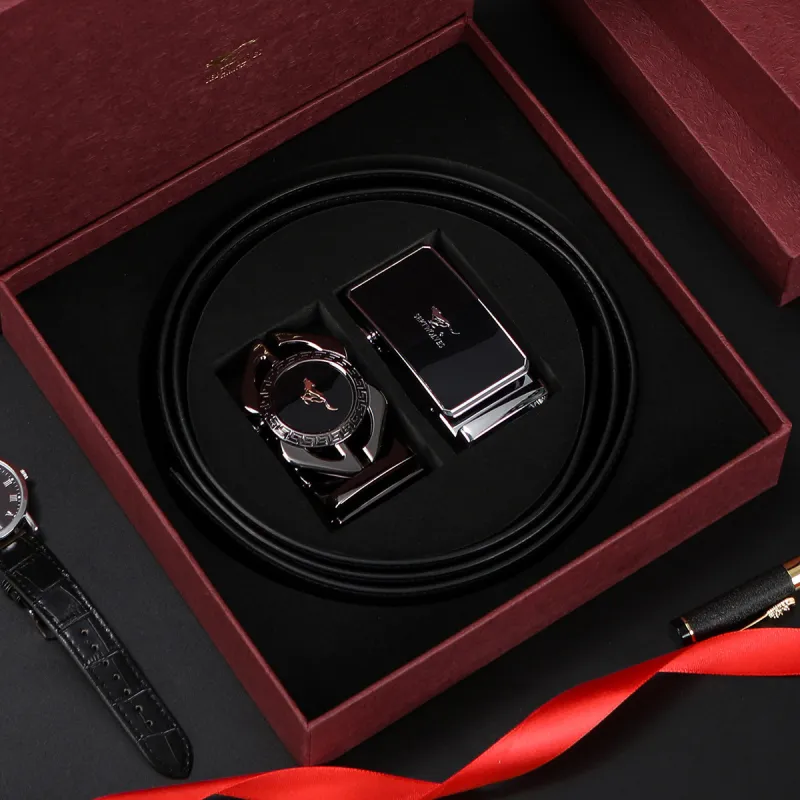 SEPTWOLVES Cow Leather Belt Gift Box Set Men's Width 3.5cm-3