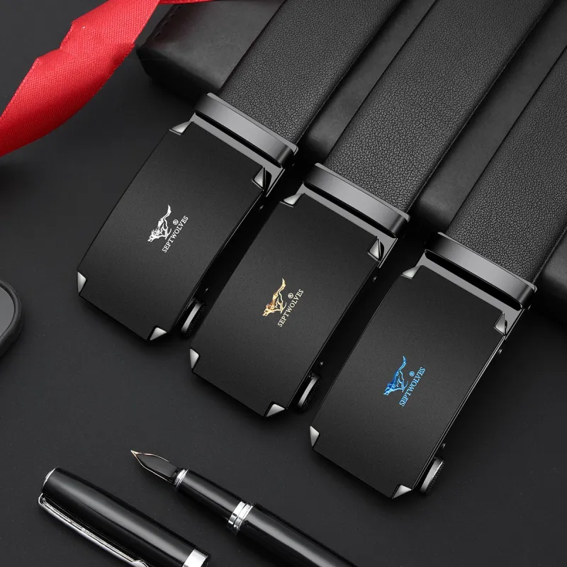 SEPTWOLVES Automatic High End Business Suspenders Leather Belts Men's 3.5cm-5