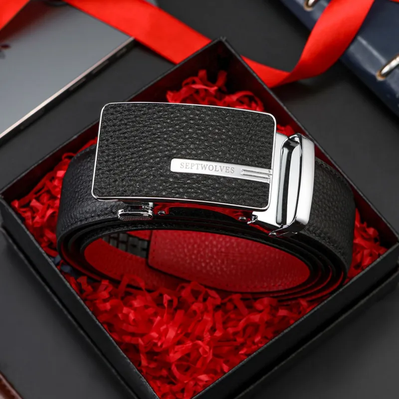 SEPTWOLVES Automatic Buckle Business Durable Leather Belts Men's Width 3.5CM-5