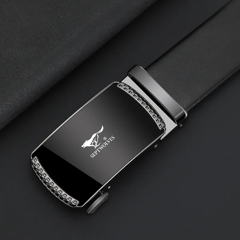 SEPTWOLVES Cow Leather Leather Belts Men's Black Width 3.5CM-6