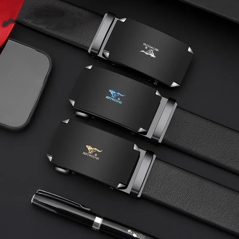 SEPTWOLVES Automatic High End Business Suspenders Leather Belts Men's 3.5cm-1