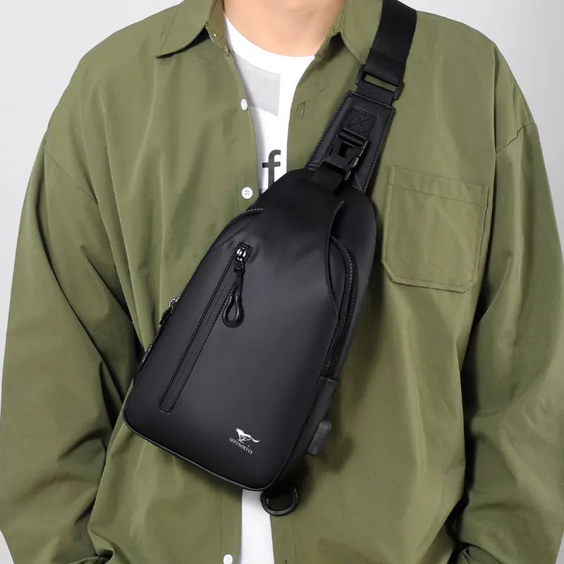SEPTWOLVES Fabric Sling Bag Men's Black-5