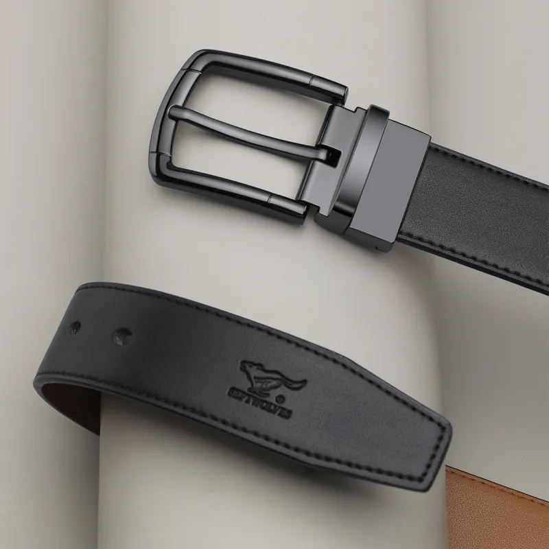 SEPTWOLVES Cow Split Leather Pin Buckle Belt Men's Width 3.5CM-4