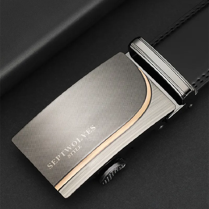 SEPTWOLVES New Arrival Business Casual Minimalist Style Automatic Buckle Leather Belts Men's Width  3.5cm-1