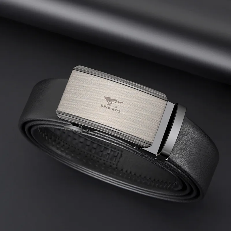 SEPTWOLVES Trendy Fashion Belt For Youth Business Casual Automatic Buckle Cow Leather Leather Belts Men's 3.5cm-4