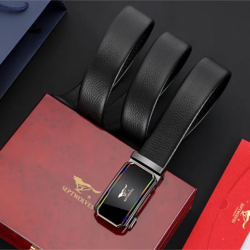 SEPTWOLVES Rainbow Automatic Buckle Business Casual Advanced Cow Leather Trendy Leather Belts Men's-6
