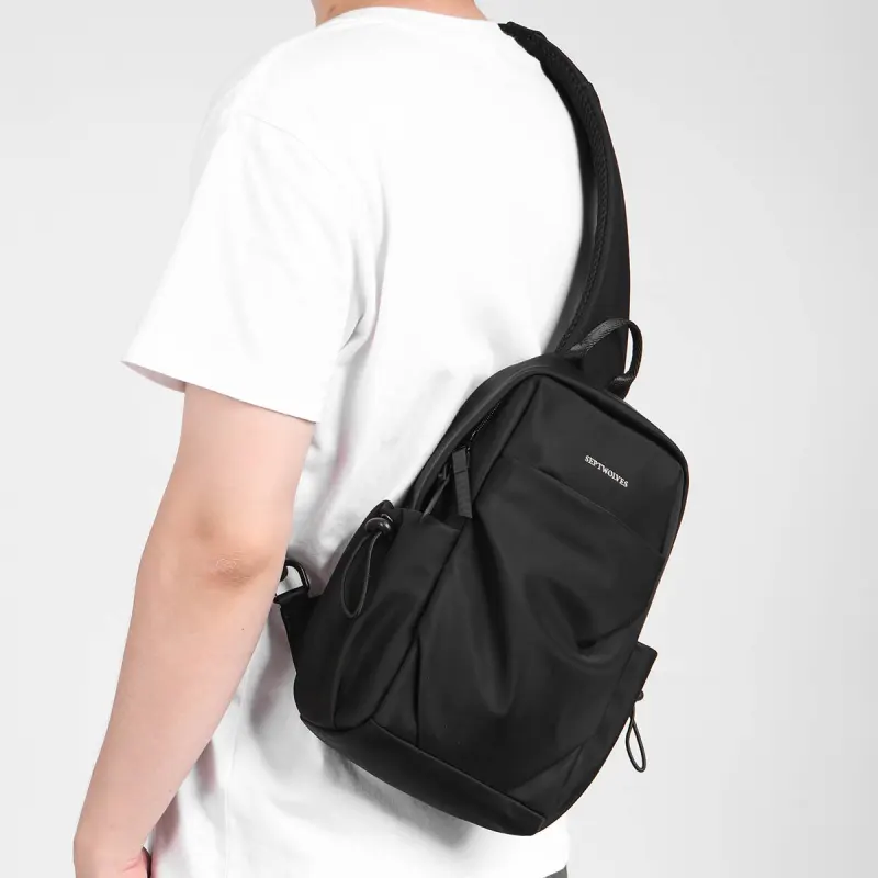 SEPTWOLVES Fabric Sling Bag Medium Size Men's Black-3
