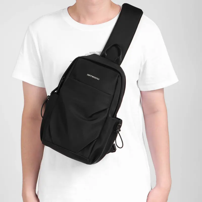 SEPTWOLVES Fabric Sling Bag Medium Size Men's Black-4