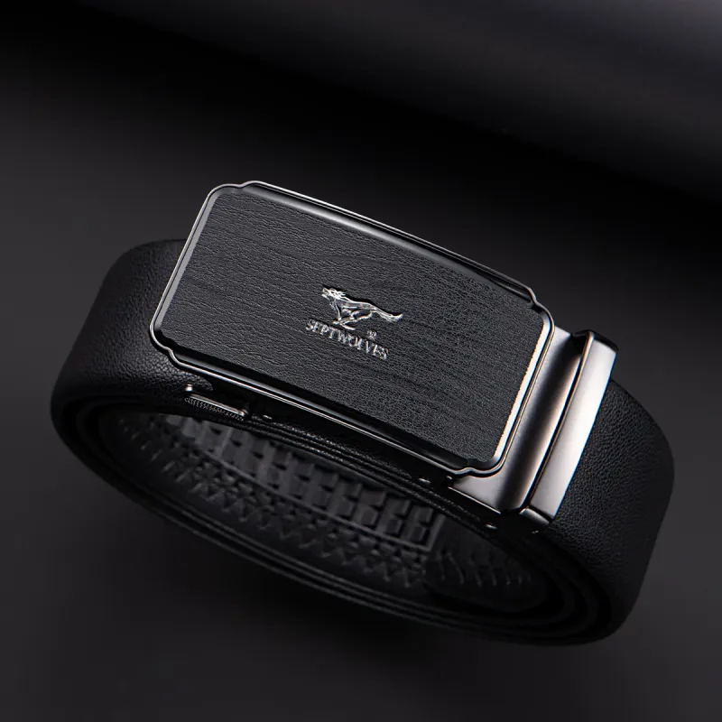 SEPTWOLVES Split Cow Leather With Transferred Pattern Leather Belts Men's Width 3.5cm-1