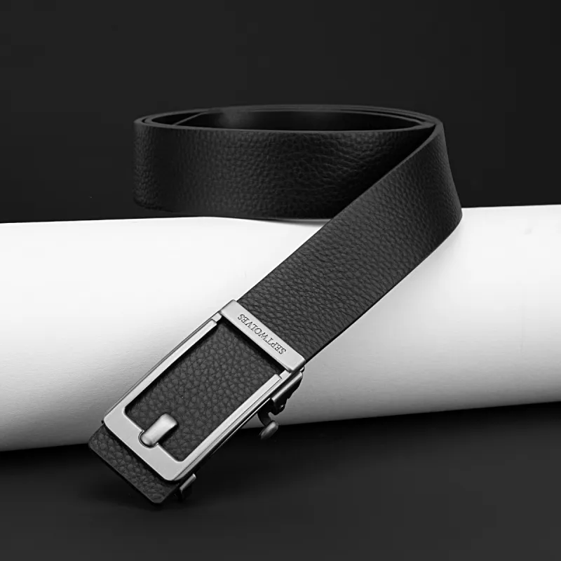 SEPTWOLVES Cow Leather No Tooth Automatic Buckle Belt Men's Width 3.4cm-4