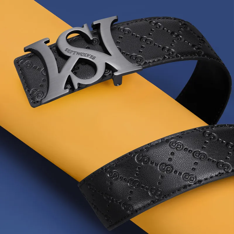 SEPTWOLVES Cow Leather Plate Buckle Belt Men's Width  3.5cm-4