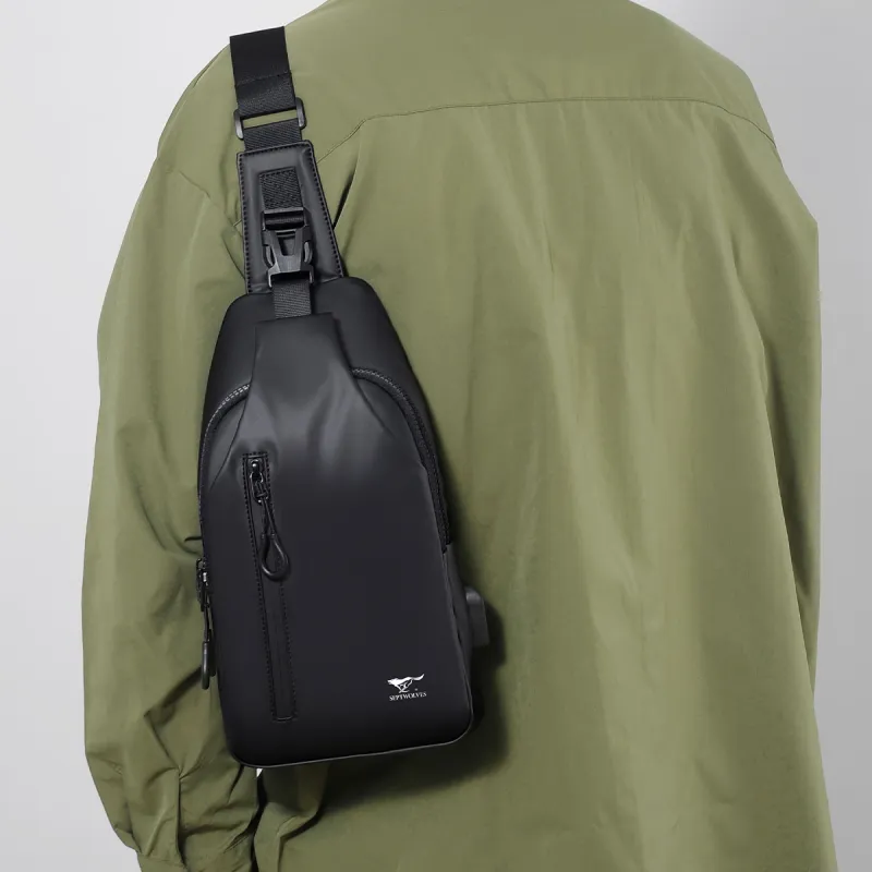 SEPTWOLVES Fabric Sling Bag Men's Black-3