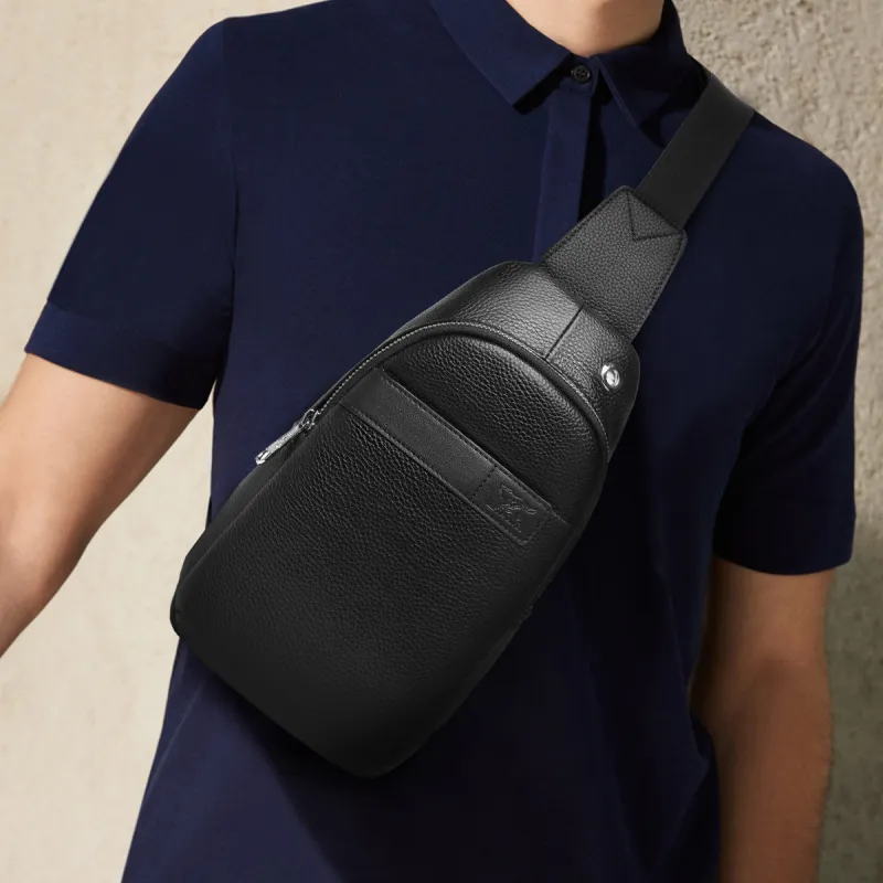 SEPTWOLVES Cow Leather Backpack Crossbody Bag Sling Bag Regular Men's Black-3