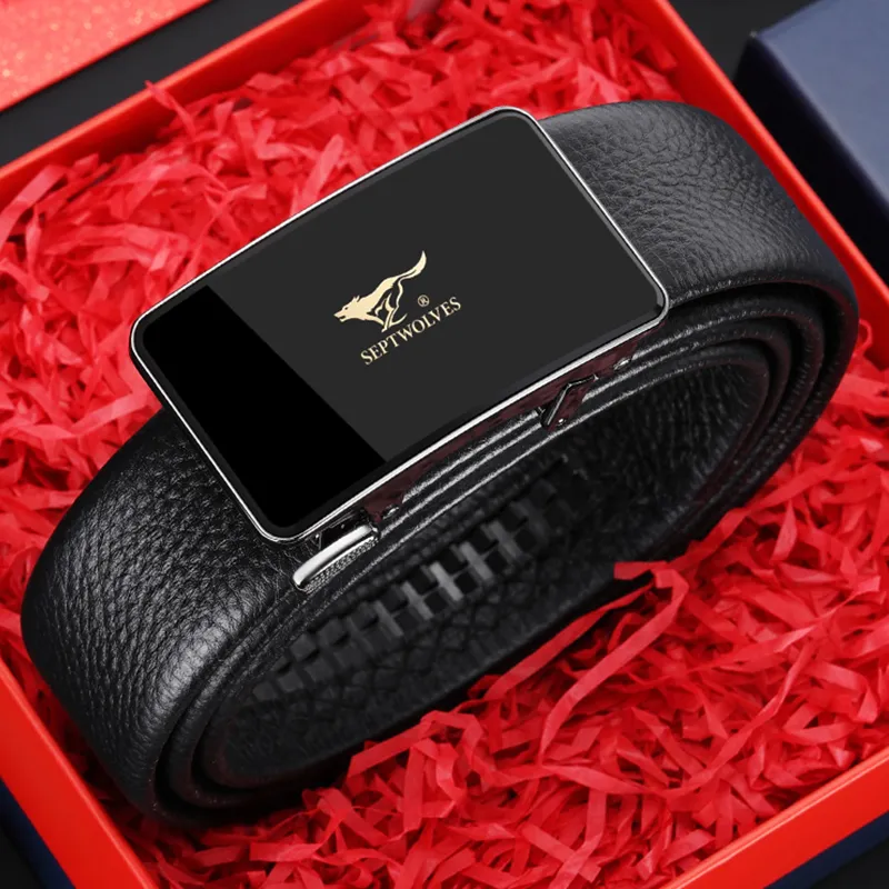 SEPTWOLVES Business Automatic Buckle Leather Belts Men's 3.5cm Width-2