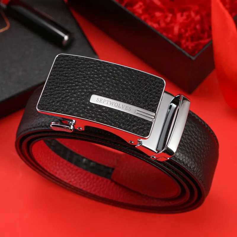 SEPTWOLVES Automatic Buckle Business Durable Leather Belts Men's Width 3.5CM-3