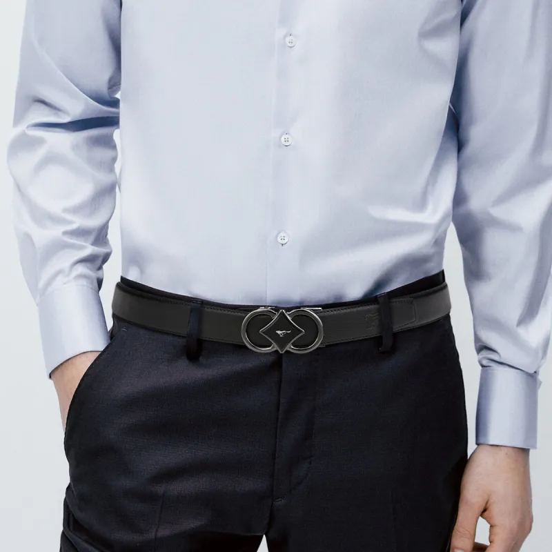 SEPTWOLVES Automatic Buckle Korean Style Youth Business Leather Belts Men's Black Width 3.5CM-4