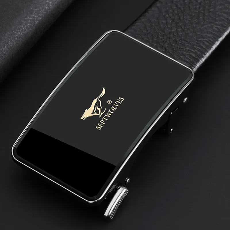 SEPTWOLVES Business Automatic Buckle Leather Belts Men's 3.5cm Width-4