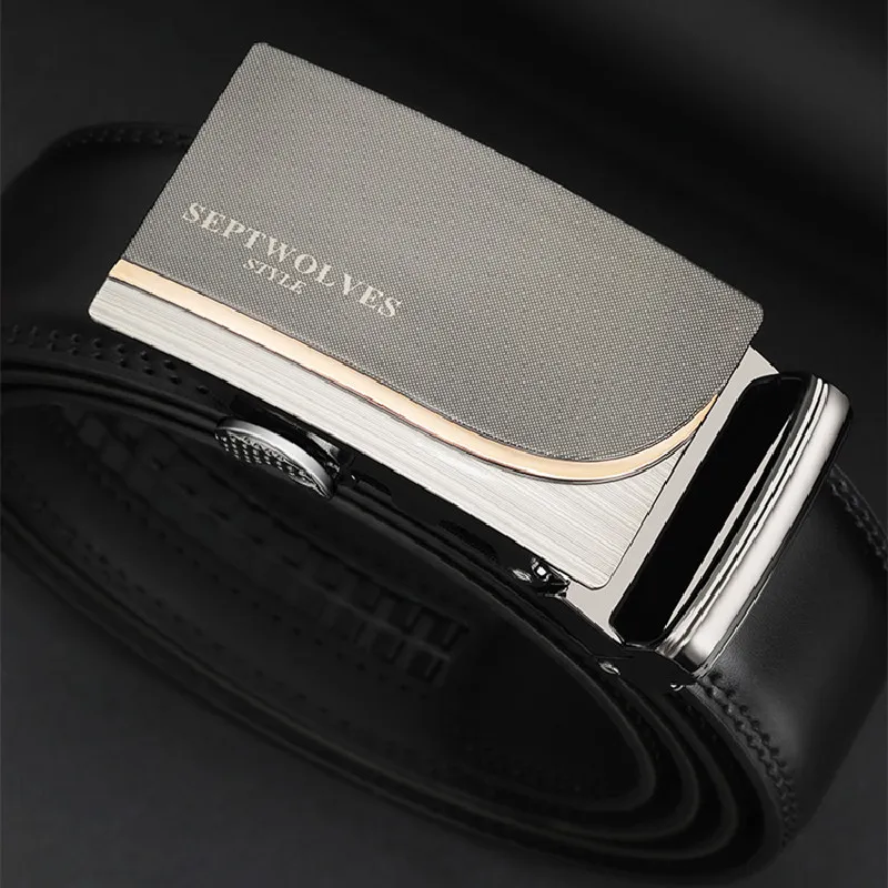 SEPTWOLVES New Arrival Business Casual Minimalist Style Automatic Buckle Leather Belts Men's Width  3.5cm-3