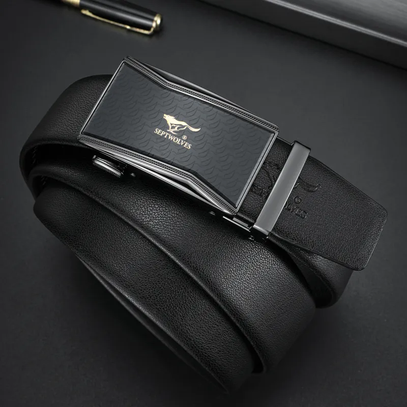 SEPTWOLVES Genuine Cow Leather Automatic Buckle Belt Men's Width 3.5CM-2