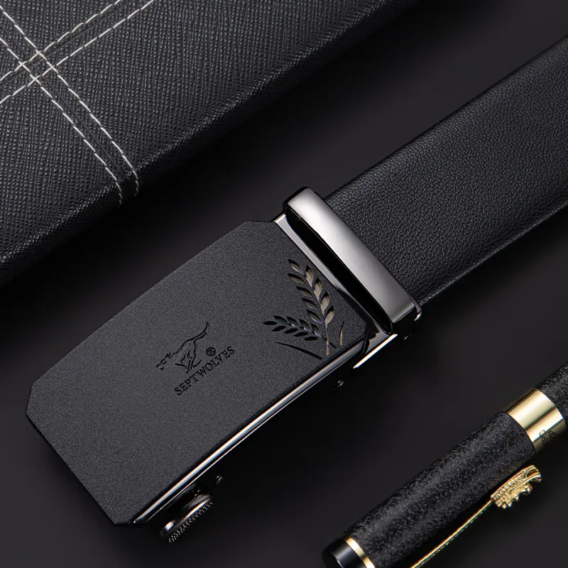 SEPTWOLVES Split Cow Leather With Transferred Pattern Leather Belts Men's Width 3.5cm-2