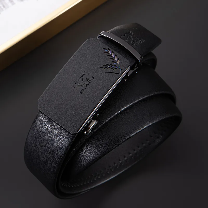 SEPTWOLVES Split Cow Leather With Transferred Pattern Leather Belts Men's Width 3.5cm-3