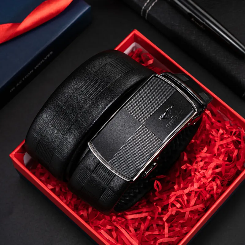 SEPTWOLVES New Arrival Business Inner Wear Automatic Buckle Leather Belts Men's Black Width 3.5CM-3
