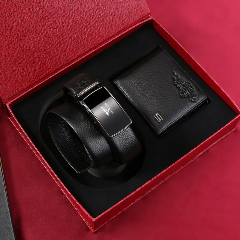 SEPTWOLVES Cow Leather Belt Wallet Box Men's Width 3.5CM-2