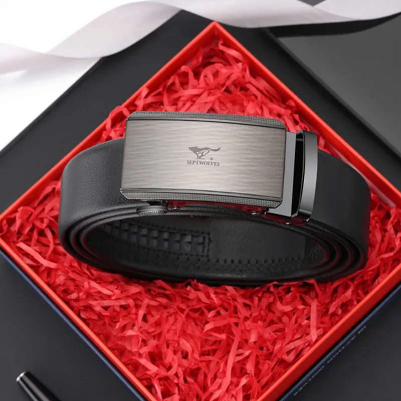 SEPTWOLVES Trendy Fashion Belt For Youth Business Casual Automatic Buckle Cow Leather Leather Belts Men's 3.5cm-5