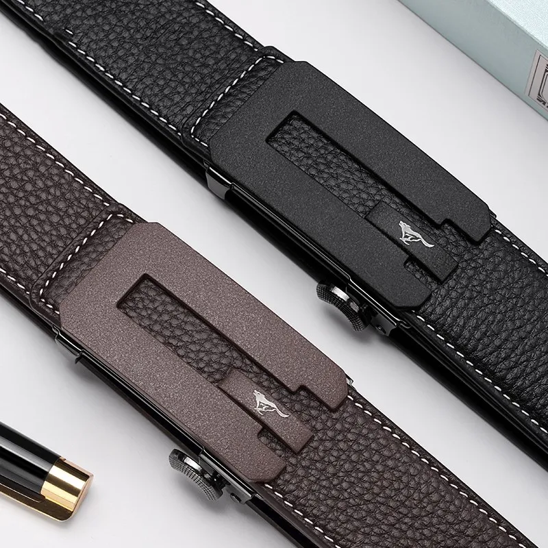 SEPTWOLVES Business Casual Automatic Buckle Leather Belts Men's Width  3.5cm-3