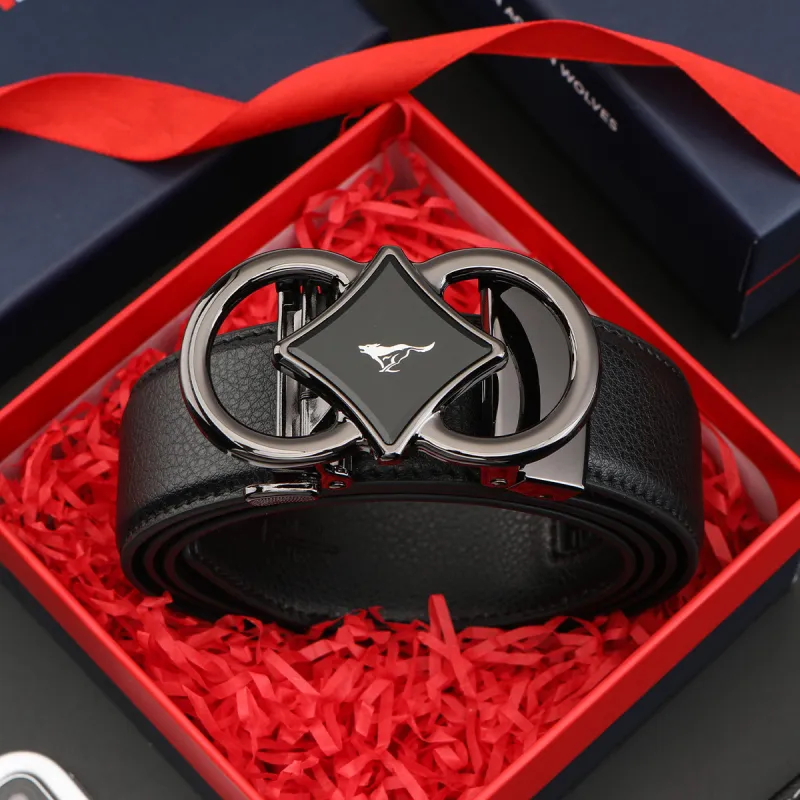 SEPTWOLVES Automatic Buckle Korean Style Youth Business Leather Belts Men's Black Width 3.5CM-5