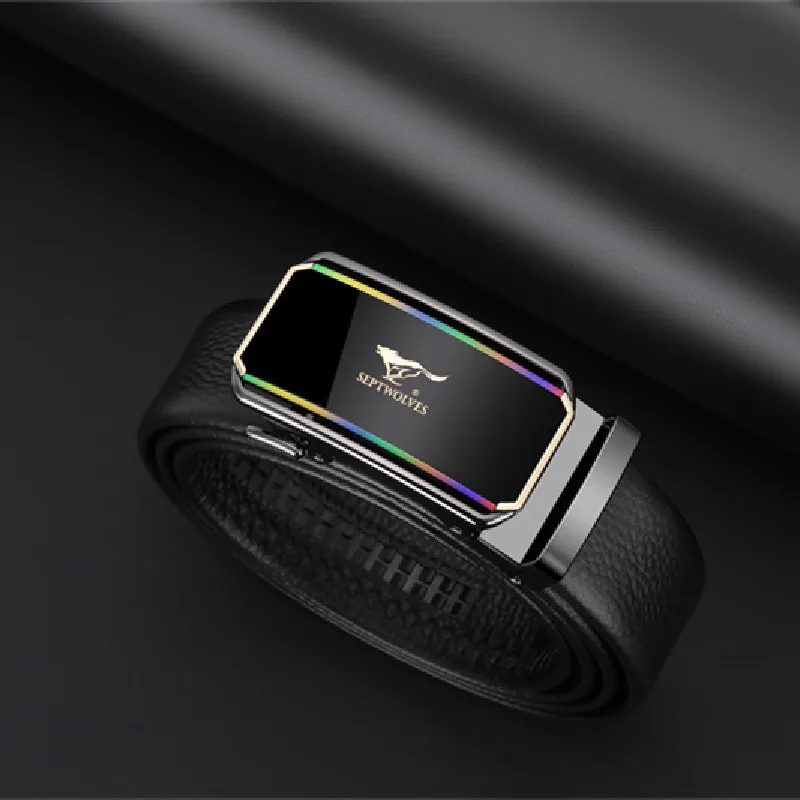 SEPTWOLVES Rainbow Automatic Buckle Business Casual Advanced Cow Leather Trendy Leather Belts Men's-3