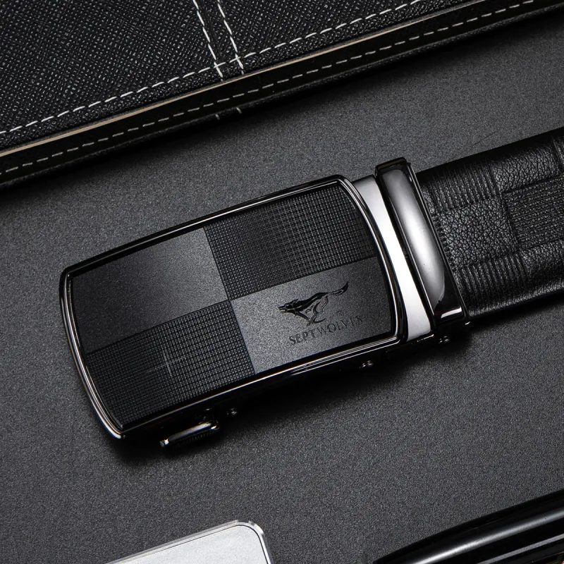 SEPTWOLVES New Arrival Business Inner Wear Automatic Buckle Leather Belts Men's Black Width 3.5CM-4