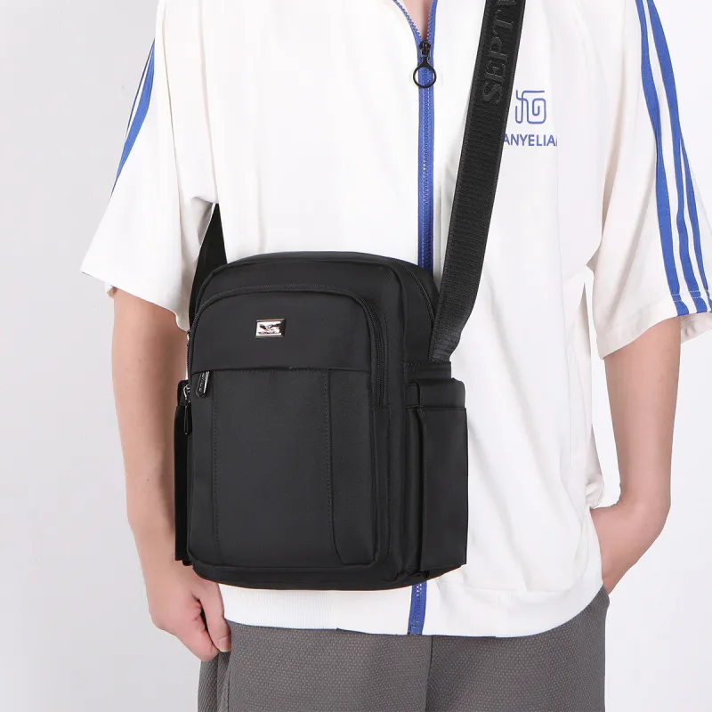 SEPTWOLVES Fabric Shoulder Bag, Crossbody Bag Large Size Men's Black-4