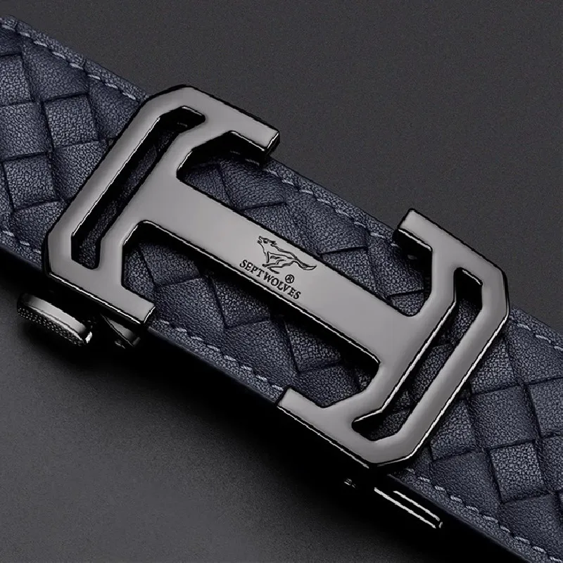 SEPTWOLVES Genuine Leather Automatic Buckle Belt Supple Cowhide Belt Width 3.55CM Leather Belts Men's-5
