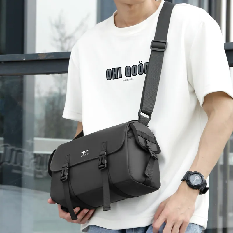 SEPTWOLVES Fabric Crossbody Bag, Shoulder Bag Large Size Men's Black-5