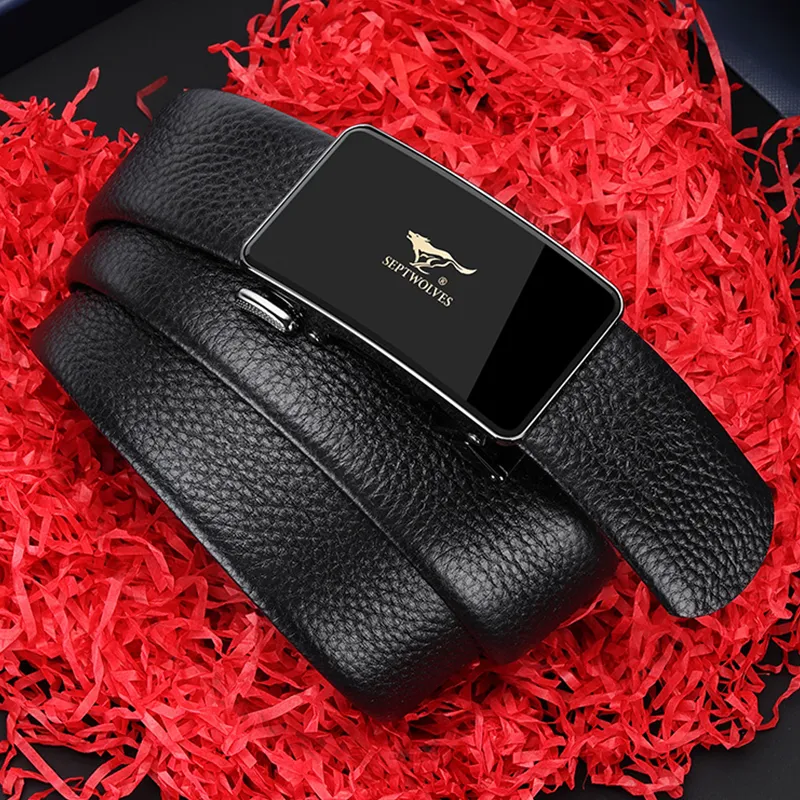 SEPTWOLVES Business Automatic Buckle Leather Belts Men's 3.5cm Width-1