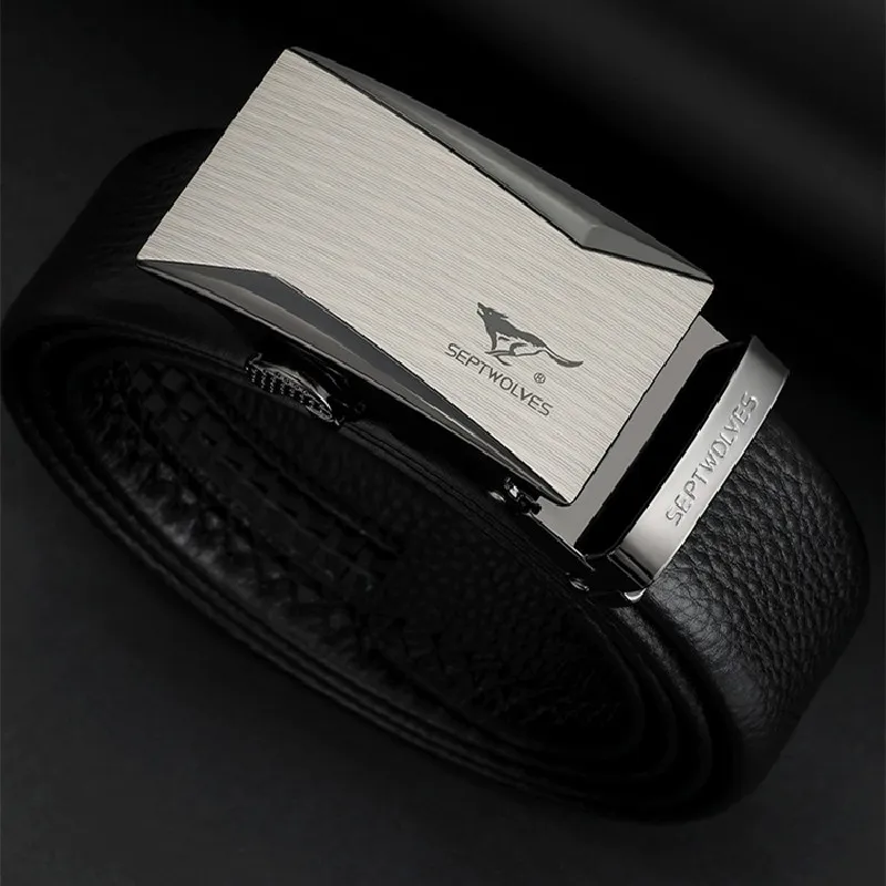 SEPTWOLVES New Arrival Casual Versatile Fashion Trend Automatic Buckle Leather Belts Men's Width  3.5cm-2