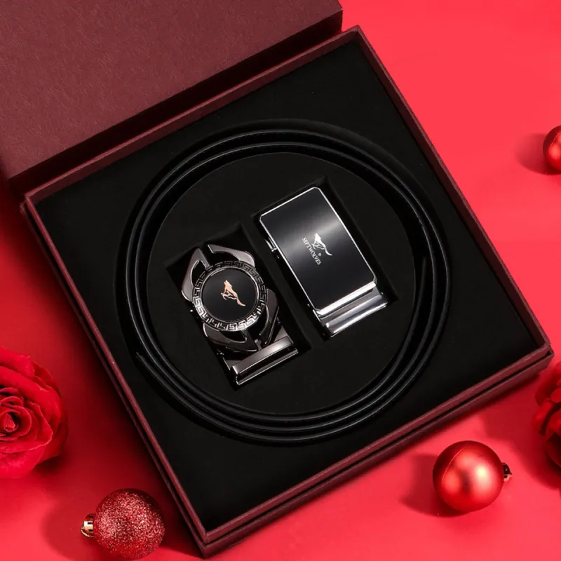 SEPTWOLVES Cow Leather Belt Gift Box Set Men's Width 3.5cm-1