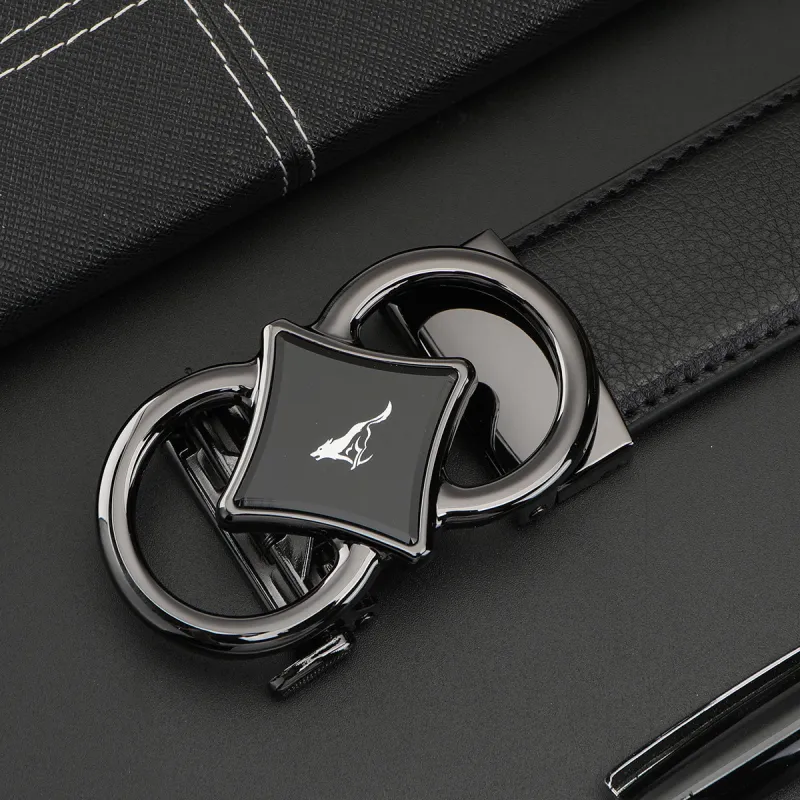 SEPTWOLVES Automatic Buckle Korean Style Youth Business Leather Belts Men's Black Width 3.5CM-6
